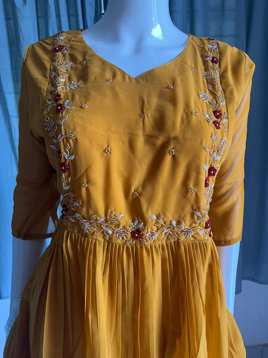 Handwork georgette mustard