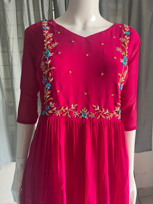 Handwork georgette dark pink