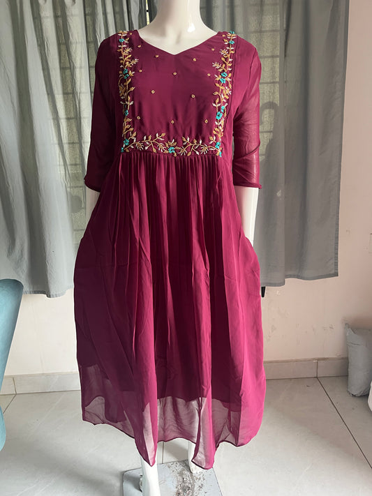 Handwork georgette wine shade