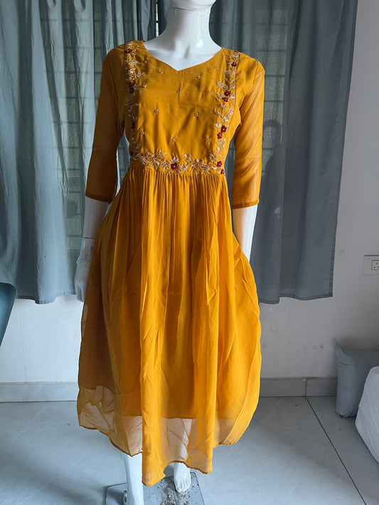 Handwork georgette mustard
