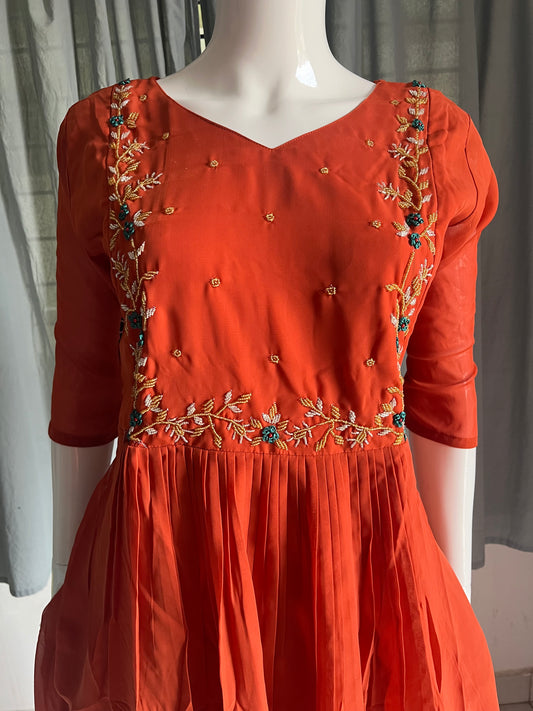 Handwork georgette rust orange