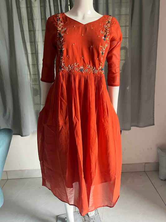Handwork georgette rust orange