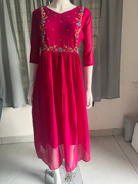 Handwork georgette dark pink