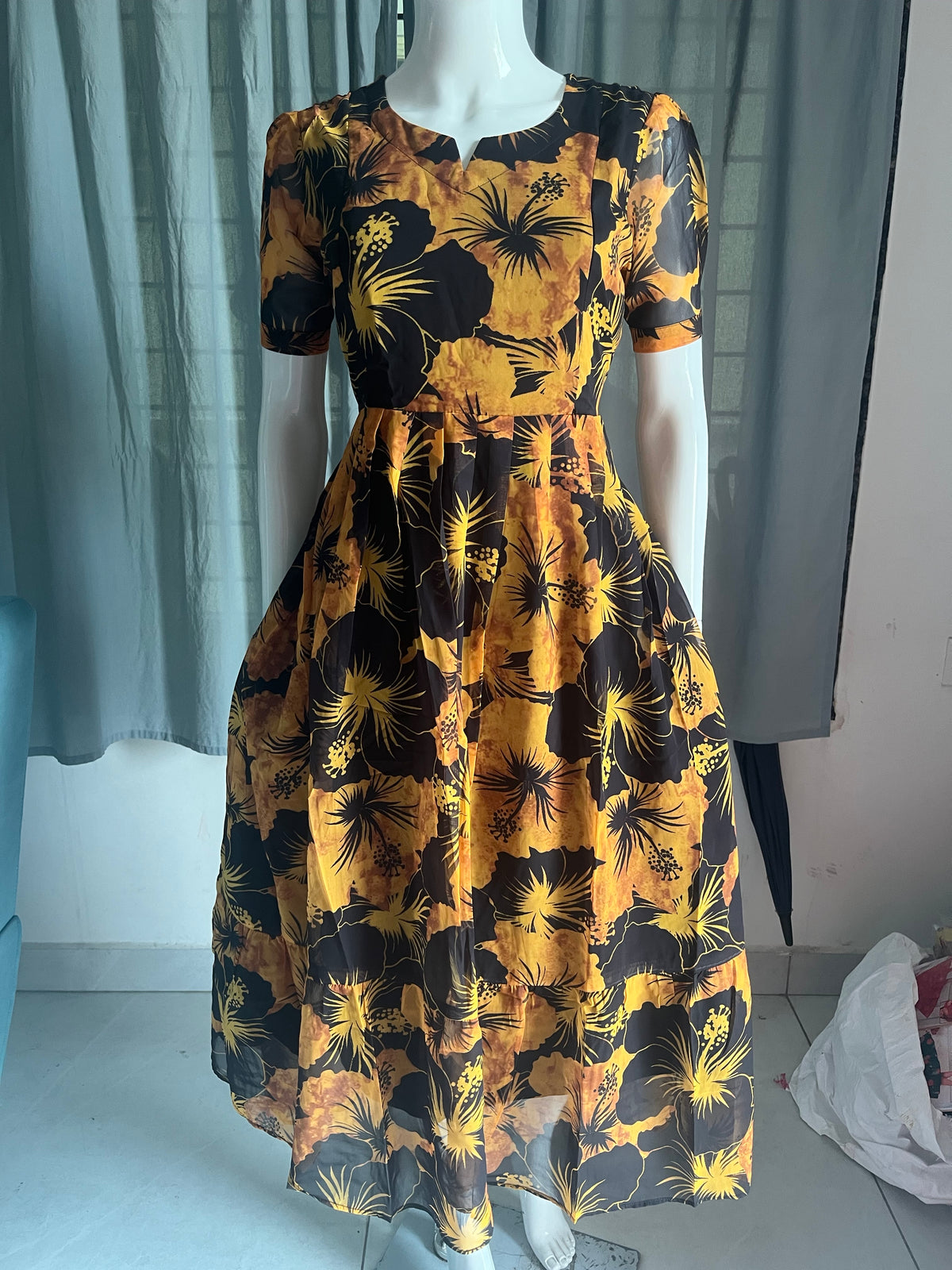Georgette yellow black